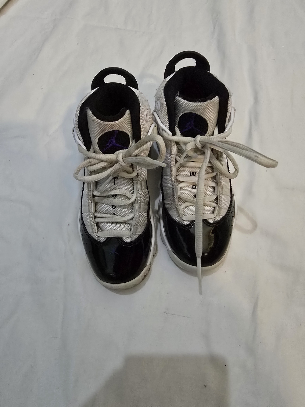 Jordan Kids White and Black Sneakers with Purple Jumpman